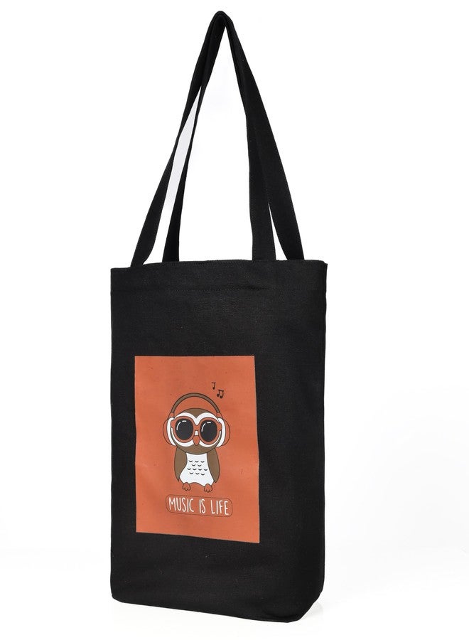 JUTEKA Canvas Tote Bag, College Bag for Girls with zip, Organic Cotton Tote Bag for Travel, Beach Shopping Bags for Women (Owl (Black)) - Image 3