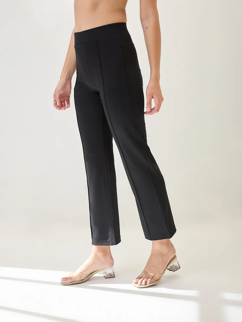 globus Women Solid Mid-Rise Flat Front Formal Trousers