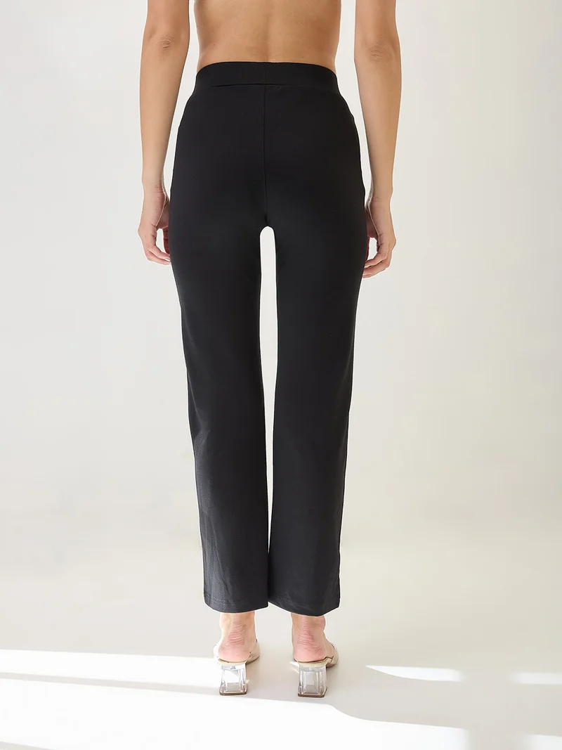 globus Women Solid Mid-Rise Flat Front Formal Trousers