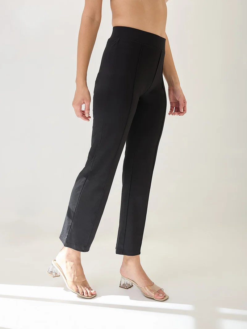 globus Women Solid Mid-Rise Flat Front Formal Trousers