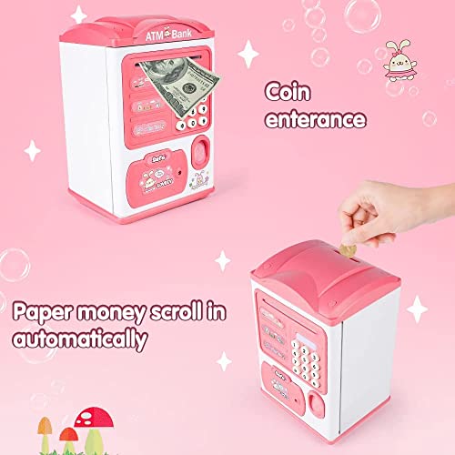 BAREPEPE Electric ATM Piggy Bank for Kids with Password and Finger Sensor - Pink - Image 3