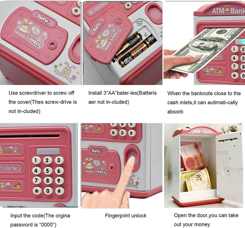 BAREPEPE Electric ATM Piggy Bank for Kids with Password and Finger Sensor - Pink - Image 5