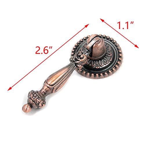 FarBoat 4Pcs Cabinet Tear Drop Pull Knobs Pendant Antique Decorative Handle Zinc Alloy Hardware for Furniture Dresser Closet Drawer with Screws(Red Bronze, 65mm/2.6inch) - Image 2