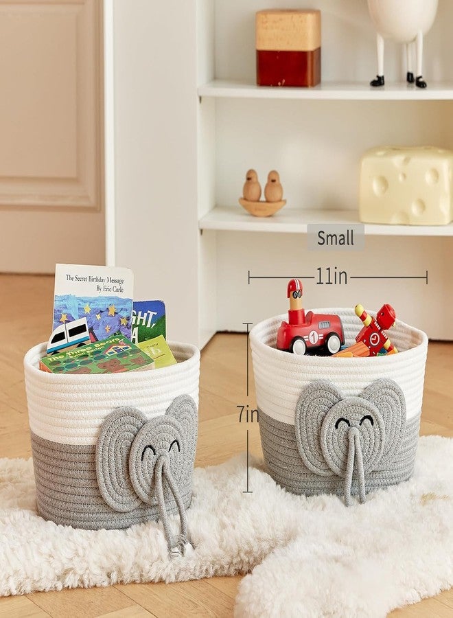 2 GUDD RUGS 2GUDDS® Adorable Small Elephant Cotton Rope Basket - Toy Storage Woven for Baby Essentials, Decorative Woven Basket (11''X''7 INCH) - Image 2