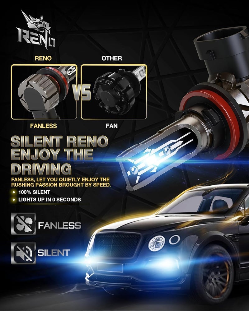 RENO 9005 H11 Bulb Combo, H11 9005 Fog Bulbs Fanless 6500K 800% Brighter 9005 H11 Light Bulbs Off-Road Use or Auxiliary Fog 52000LM Plug and Play, 4 Pack - Image 4