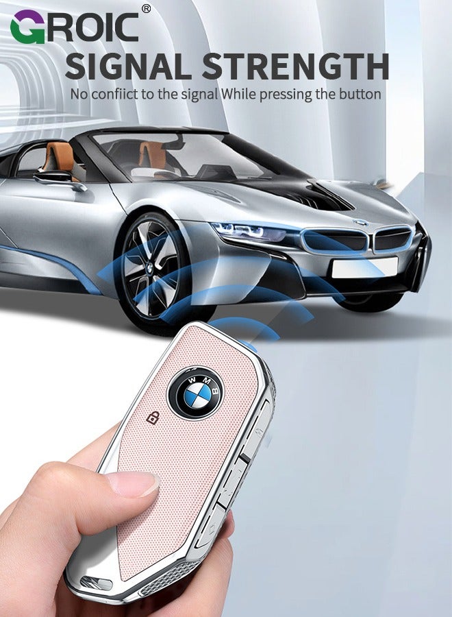 GROIC For BMW Key Fob Cover with Keychain, Car Key Shell Case for BMW 3 5 7 Series  X1 X3 X5 X7 IX XM U11735i 740Li 2023 2024, BMW Remote Smart Key PC Protector, Car Key Holder Key Cover (Pink) - Image 3