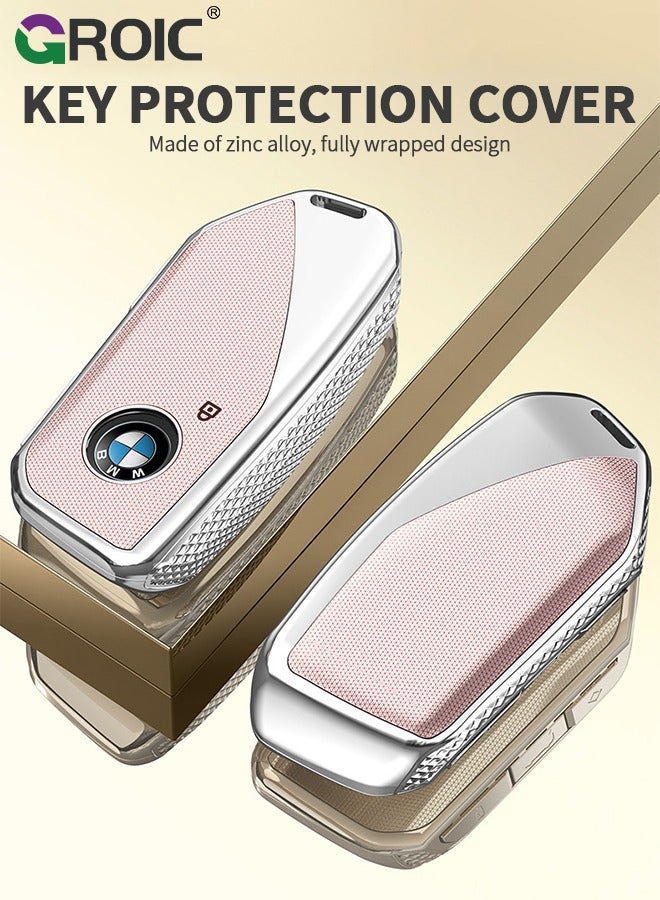 GROIC For BMW Key Fob Cover with Keychain, Car Key Shell Case for BMW 3 5 7 Series  X1 X3 X5 X7 IX XM U11735i 740Li 2023 2024, BMW Remote Smart Key PC Protector, Car Key Holder Key Cover (Pink) - Image 2