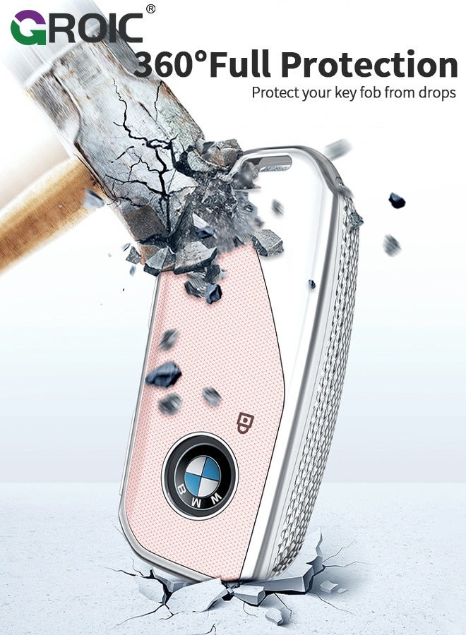 GROIC For BMW Key Fob Cover with Keychain, Car Key Shell Case for BMW 3 5 7 Series  X1 X3 X5 X7 IX XM U11735i 740Li 2023 2024, BMW Remote Smart Key PC Protector, Car Key Holder Key Cover (Pink) - Image 5