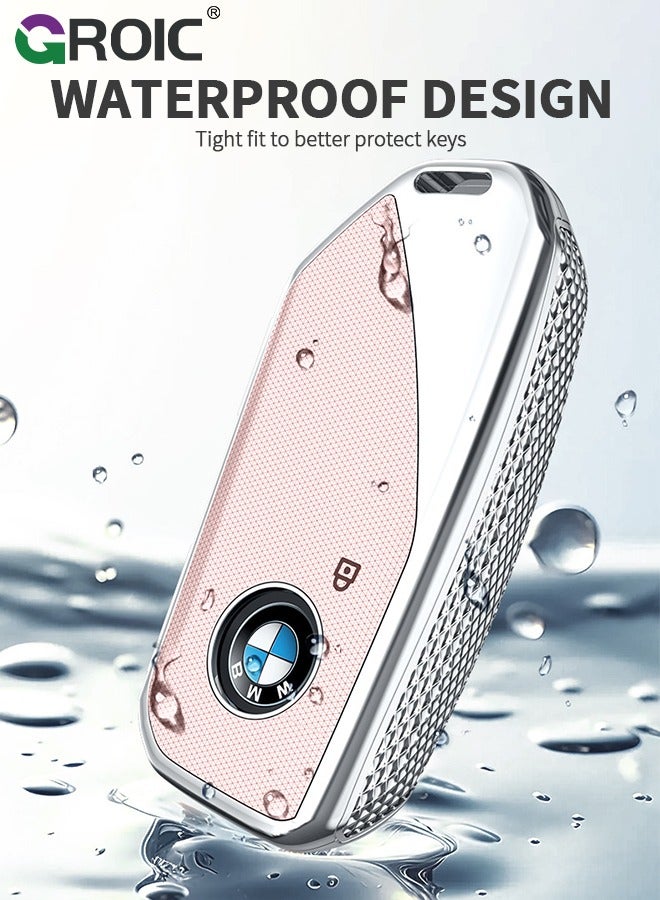 GROIC For BMW Key Fob Cover with Keychain, Car Key Shell Case for BMW 3 5 7 Series  X1 X3 X5 X7 IX XM U11735i 740Li 2023 2024, BMW Remote Smart Key PC Protector, Car Key Holder Key Cover (Pink) - Image 4