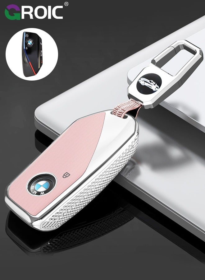 GROIC For BMW Key Fob Cover with Keychain, Car Key Shell Case for BMW 3 5 7 Series  X1 X3 X5 X7 IX XM U11735i 740Li 2023 2024, BMW Remote Smart Key PC Protector, Car Key Holder Key Cover (Pink) - Image 1