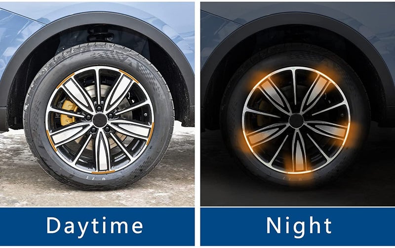 US1984 Car High Intensity Reflective Stickers Car tyre Rim Safety Warning Sticker Universal Strong Reflective Warning Scratches Protector Stickers for Car Night Visibility (Orange) - Image 4