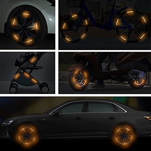 US1984 Car High Intensity Reflective Stickers Car tyre Rim Safety Warning Sticker Universal Strong Reflective Warning Scratches Protector Stickers for Car Night Visibility (Orange) - Image 2