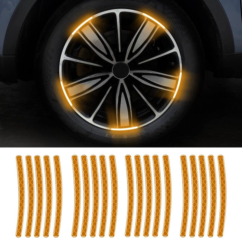US1984 Car High Intensity Reflective Stickers Car tyre Rim Safety Warning Sticker Universal Strong Reflective Warning Scratches Protector Stickers for Car Night Visibility (Orange) - Image 1