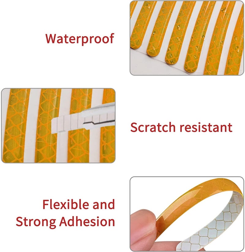 US1984 Car High Intensity Reflective Stickers Car tyre Rim Safety Warning Sticker Universal Strong Reflective Warning Scratches Protector Stickers for Car Night Visibility (Orange) - Image 3