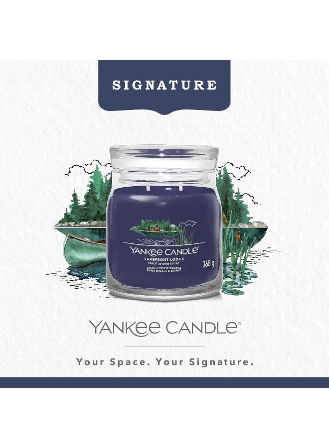 YANKEE CANDLE شمعة يانكي كاندل المعطرة | شمعة جرة متوسطة من لودج بحيرة مع فتيلين مزدوجين | شمعة مصنوعة من مزيج شمع الصويا تحترق لفترة طويلة | هدايا مثالية للنساء - Image 2