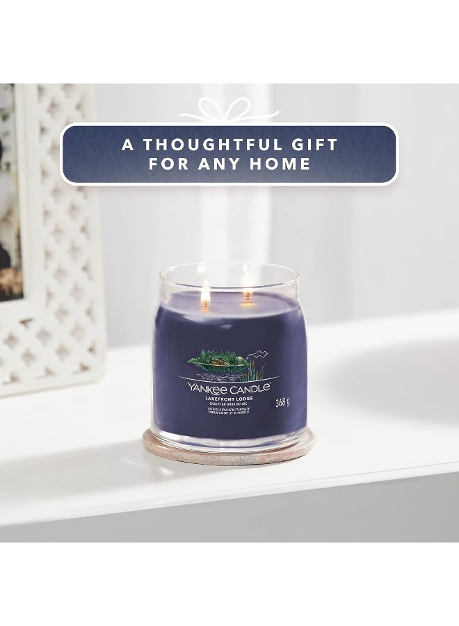 YANKEE CANDLE شمعة يانكي كاندل المعطرة | شمعة جرة متوسطة من لودج بحيرة مع فتيلين مزدوجين | شمعة مصنوعة من مزيج شمع الصويا تحترق لفترة طويلة | هدايا مثالية للنساء - Image 5