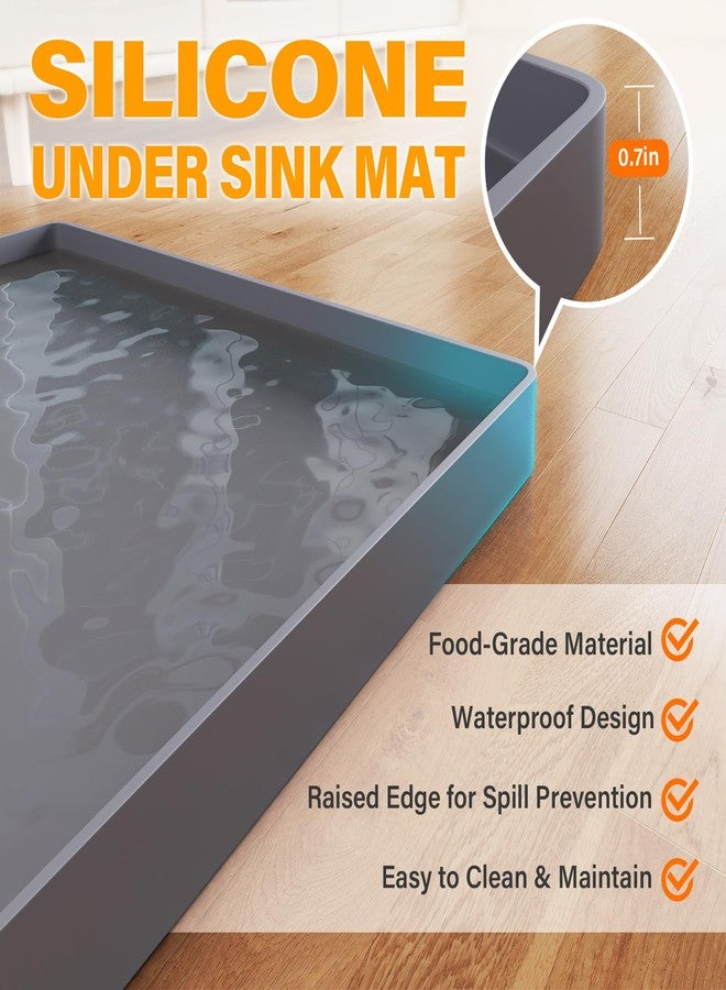 FLATO Waterproof Under Sink Mat 37" x 22" Shelf Liner for Kitchen and Bathroom, Cabinet Protector, Organizers and Storage, Flexible Silicone Drip Tray - Image 2