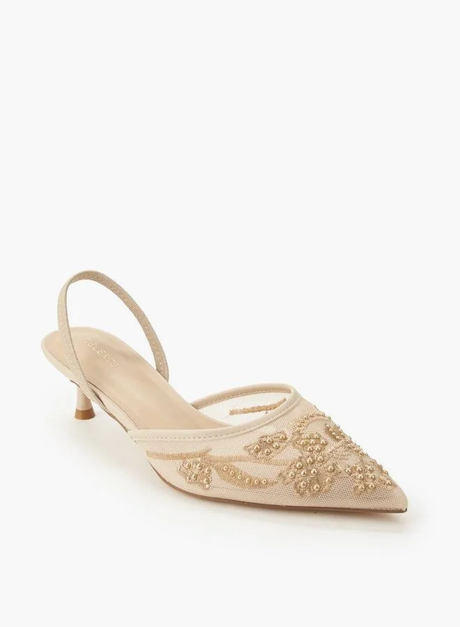 Celeste Women Embellished Kitten Heel Pointed Toe Shoes