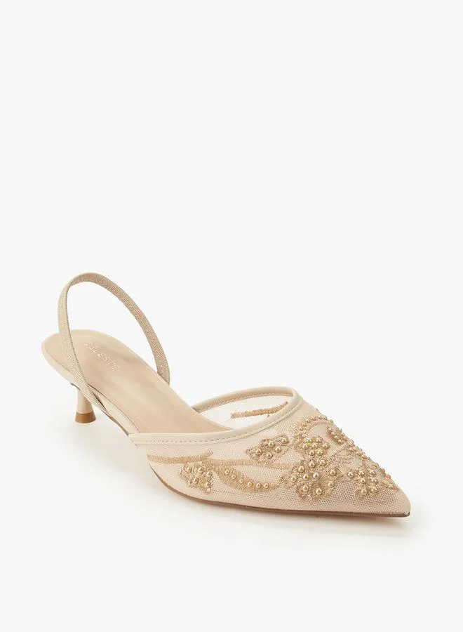 سيليست Women Embellished Kitten Heel Pointed Toe Shoes