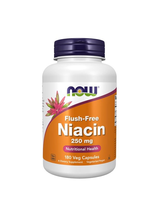 now Supplements, Niacin (Vitamin B-3) 250 mg, Flush-Free, Nutritional Health, 180 Veg Capsules - Image 1