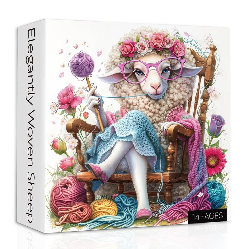 PPuzzling Animal Sheep Puzzles for Adults 1000 Pieces Yarn Cute Lamb Jigsaw Puzzles Colorful Knitting Flower Puzzle as Home Decor - Image 3
