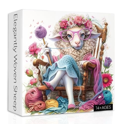 PPuzzling Animal Sheep Puzzles for Adults 1000 Pieces Yarn Cute Lamb Jigsaw Puzzles Colorful Knitting Flower Puzzle as Home Decor - Image 1