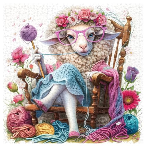 PPuzzling Animal Sheep Puzzles for Adults 1000 Pieces Yarn Cute Lamb Jigsaw Puzzles Colorful Knitting Flower Puzzle as Home Decor - Image 5