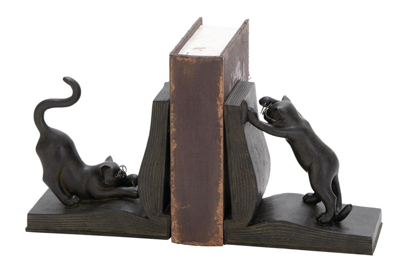 Deco 79 Polystone Cat Decorative Bookends Reading Non Skid Bookends Set of 2 Office Bookends7H 6W Black