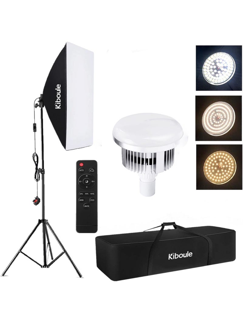 كيبول طقم إضاءة سوفت بوكس، إضاءة استوديو تصوير مع عاكس 19.7 × 27.5 بوصة ومصباح 3 ألوان بدرجة حرارة 85 وات مع جهاز تحكم عن بعد، معدات استوديو تصوير احترافية لتسجيل الفيديو والبث المباشر - Image 1