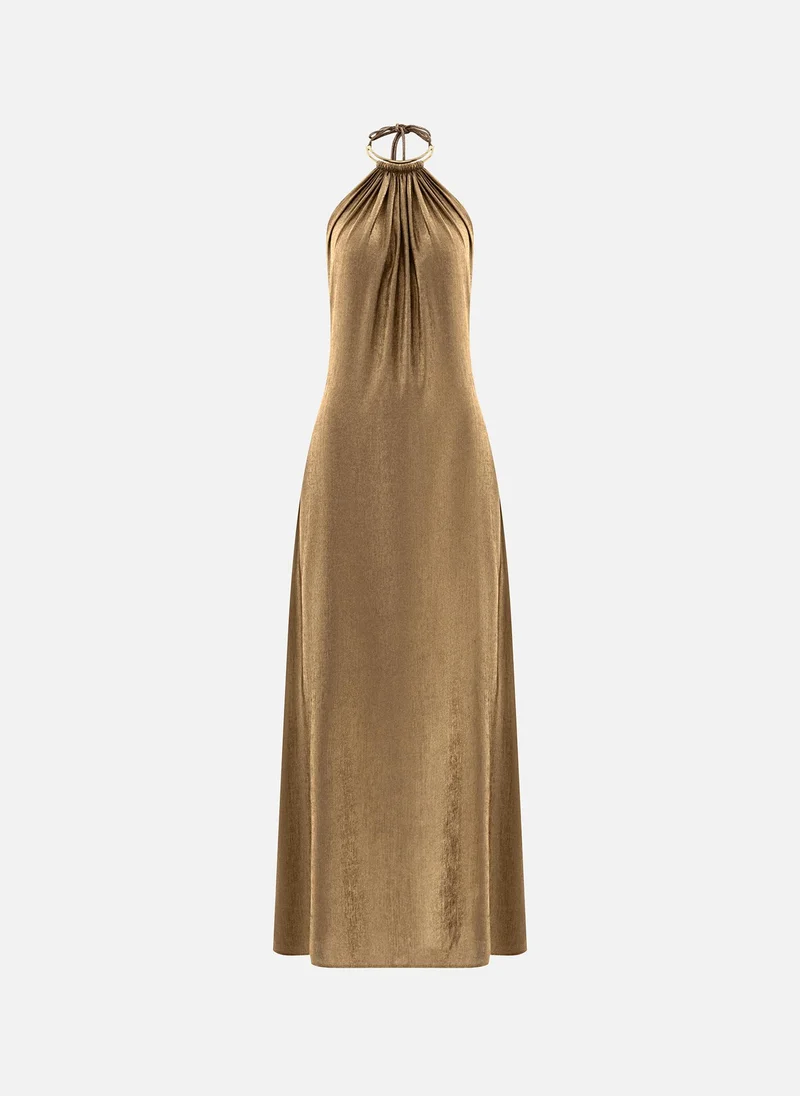 Lichi Metallised maxi dress with golden choker