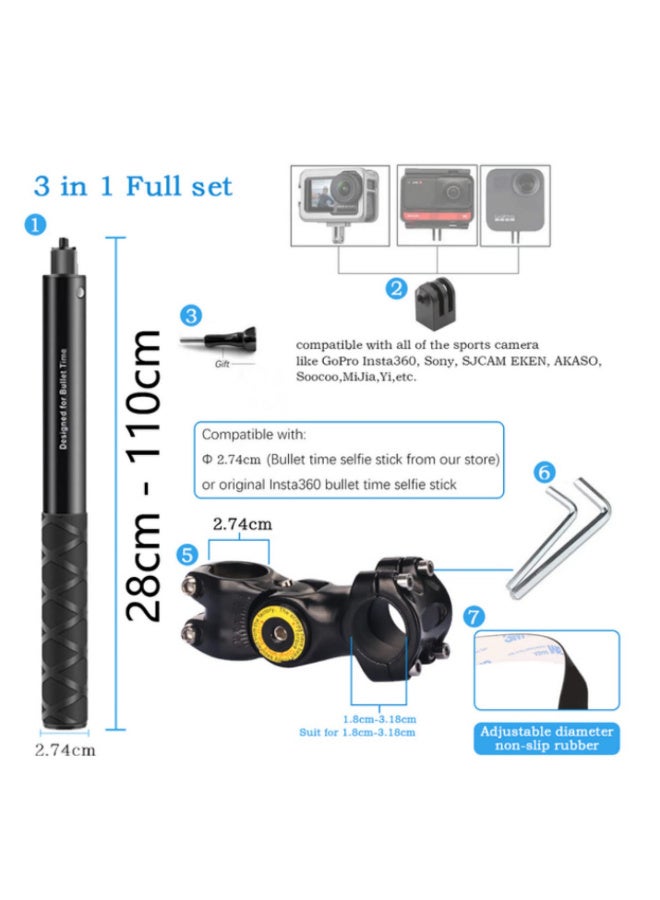 Motorcycle Bike Panoramic Monopod Bicycle Hidden Selfie Stick Compatible with GoPro Max Her 11 10 9 One for DJI for Insta360 Action Camera Accessory - Image 4