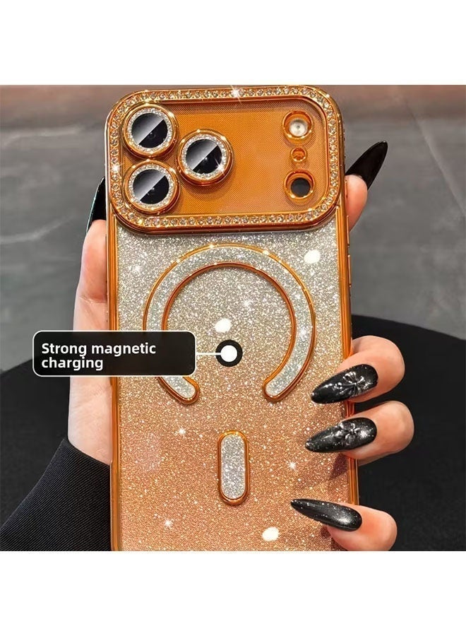 for iPhone 17 Pro Max Case 6.9" (2025) – Gradient Orange Glitter Bling Luxury Rhinestone Mirror Magnetic Case, MagSafe Compatible Slim Shockproof Sparkly Protective Cover for Women & Girls - Image 3