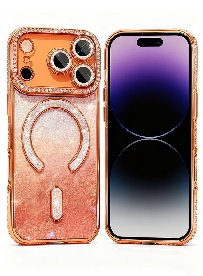 for iPhone 17 Pro Max Case 6.9" (2025) – Gradient Orange Glitter Bling Luxury Rhinestone Mirror Magnetic Case, MagSafe Compatible Slim Shockproof Sparkly Protective Cover for Women & Girls - Image 2