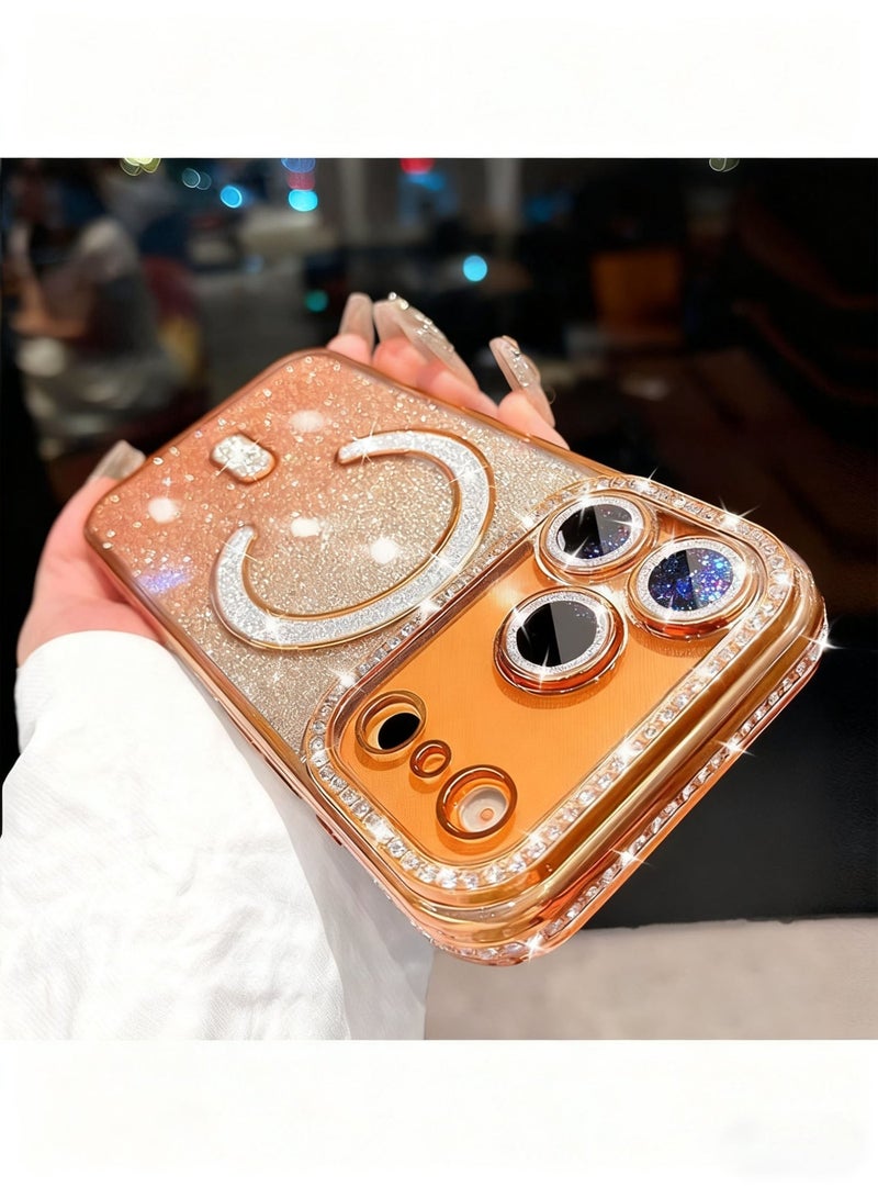 for iPhone 17 Pro Max Case 6.9" (2025) – Gradient Orange Glitter Bling Luxury Rhinestone Mirror Magnetic Case, MagSafe Compatible Slim Shockproof Sparkly Protective Cover for Women & Girls - Image 4