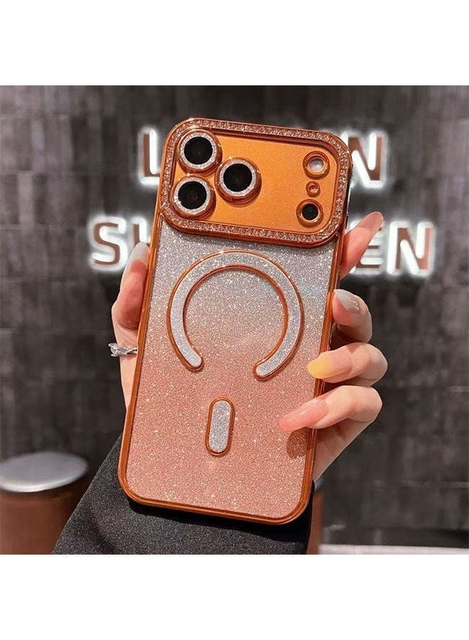 for iPhone 17 Pro Max Case 6.9" (2025) – Gradient Orange Glitter Bling Luxury Rhinestone Mirror Magnetic Case, MagSafe Compatible Slim Shockproof Sparkly Protective Cover for Women & Girls - Image 1
