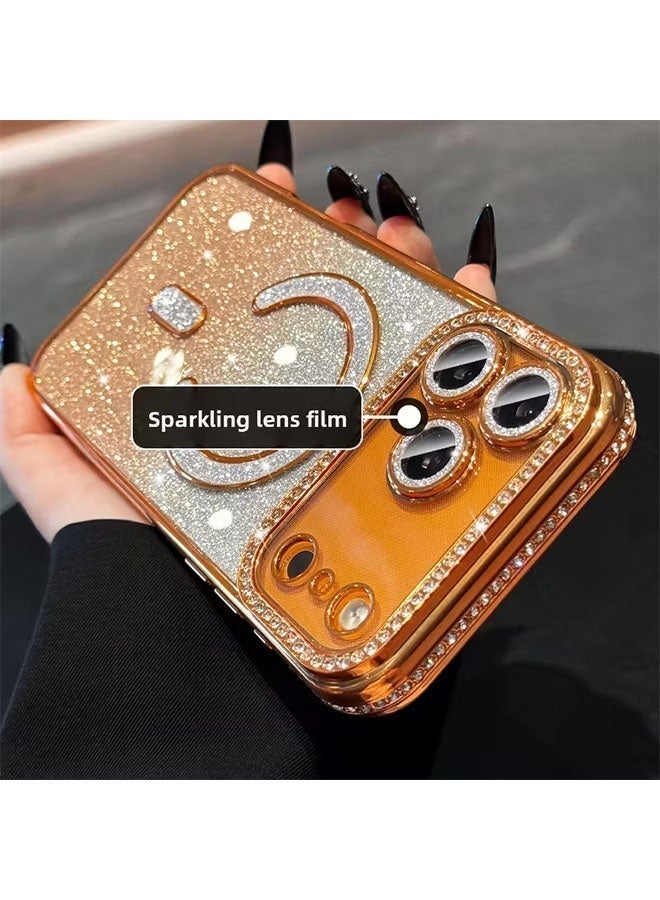 for iPhone 17 Pro Max Case 6.9" (2025) – Gradient Orange Glitter Bling Luxury Rhinestone Mirror Magnetic Case, MagSafe Compatible Slim Shockproof Sparkly Protective Cover for Women & Girls - Image 5