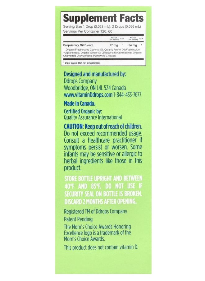 Ddrops Baby Organic Tummy Relief Liquid Drops For Newborns+ 120 Drops 0.12 fl oz (3.3 ml)  - Image 2