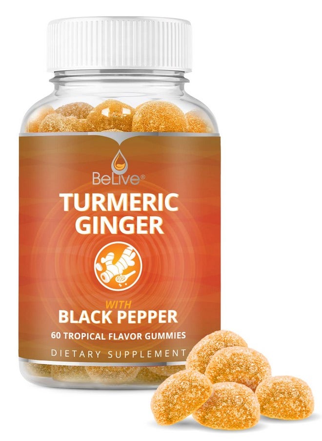 BeLive Turmeric Curcumin With Black Pepper & Ginger 60 Gummies I Turmeric And Ginger Supplement For Immune Support Healthy Skin And Joint Health Tropical Flavor  - Image 1