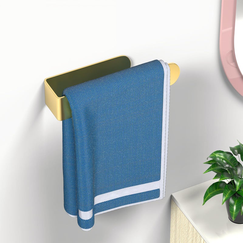 HUFEEOH Adhesive Hand Towel Holder, Kitchen Towel Hanger Towel Bars Wall Mounted, Stainless Steel Bath Towel Holder for Bathroom Hotel Kitchen (8 inch, Gold) - Image 3
