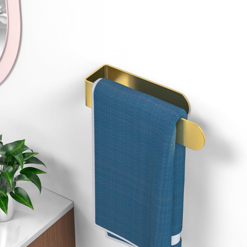 HUFEEOH Adhesive Hand Towel Holder, Kitchen Towel Hanger Towel Bars Wall Mounted, Stainless Steel Bath Towel Holder for Bathroom Hotel Kitchen (8 inch, Gold) - Image 2