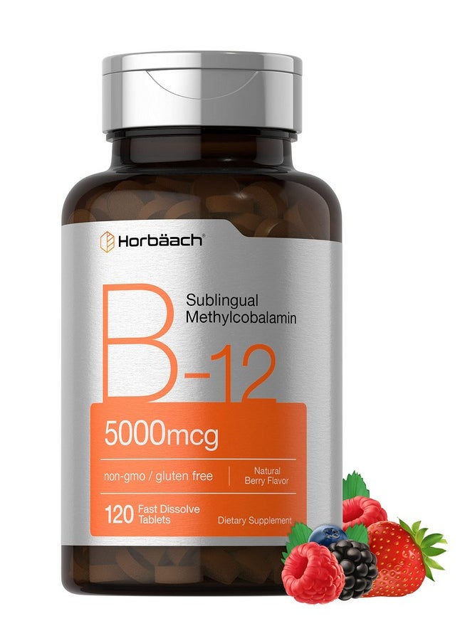 Horbaach Horbäach B12 Sublingual Methylcobalamin | 5000mcg | 120 Fast Dissolve Tablets | Vegetarian, Non-GMO and Gluten Free Supplement  - Image 1