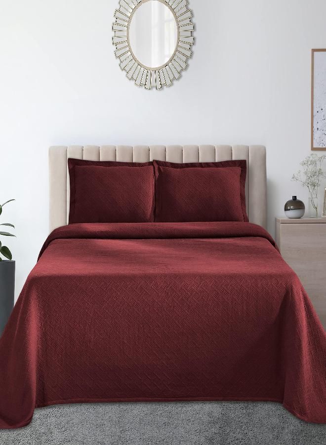Superior SUPERIOR Jacquard Matelasse 100% Cotton Basketweave 3-Piece Bedspread Set - Queen, Garnet  - Image 4