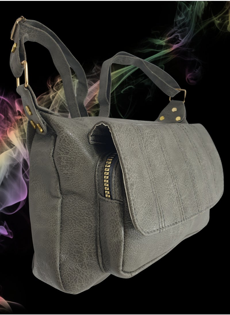 TO FASHION - TO 3010 LEATHER WOMEN’S, SHOULDER BAG, CROSS BODY BAG WITH DETACHABLE STRAP, MODERN AND ELEGANT DESIGN, DIMENSIONS 20*27*13 CM GREY A - Image 1