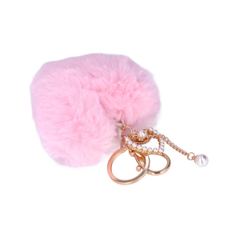 Heart Keychain Fluffy Soft Plush Pinkish Pom Pom Keychain - Portable Zinc Alloy Ring Bag Charm Cute Keychain for Women Gifts - Image 3