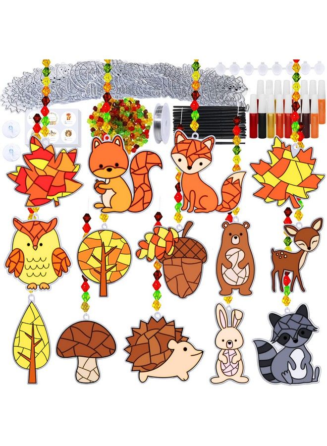 Winlyn 28 Sets Woodland Creatures Suncatchers Ornaments Decorations Diy Window Paint Art Suncatchers Fall Craft Kits Autumn Forest Animals Sun Catchers For Kids Holiday Classroom Activity Art Project - Image 1