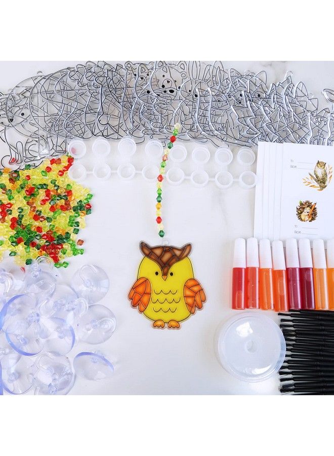 Winlyn 28 Sets Woodland Creatures Suncatchers Ornaments Decorations Diy Window Paint Art Suncatchers Fall Craft Kits Autumn Forest Animals Sun Catchers For Kids Holiday Classroom Activity Art Project - Image 3