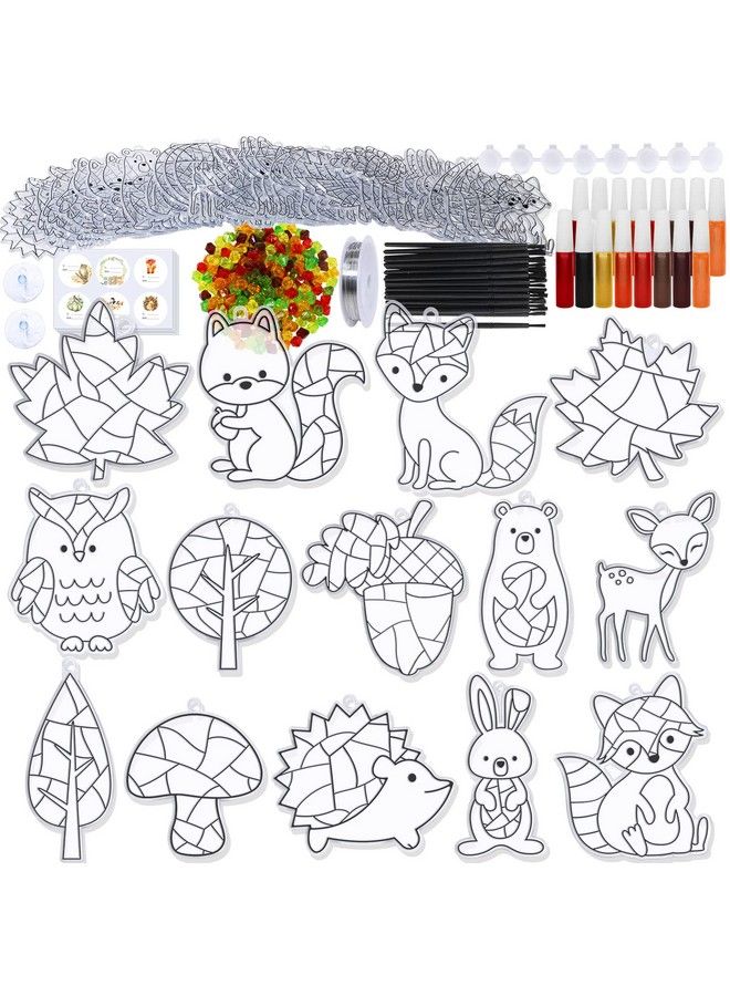 Winlyn 28 Sets Woodland Creatures Suncatchers Ornaments Decorations Diy Window Paint Art Suncatchers Fall Craft Kits Autumn Forest Animals Sun Catchers For Kids Holiday Classroom Activity Art Project - Image 4