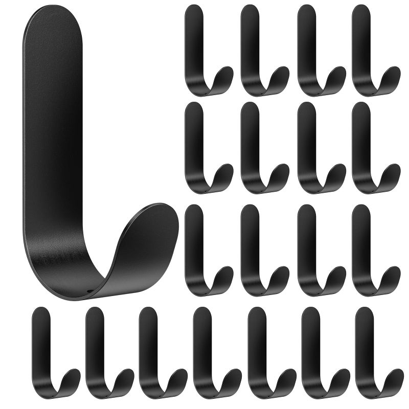 ATDOALL Adhesive Towel Hooks, 20 PCS Stainless Steel Self Adhesive Wall Hooks, Black Heavy Duty Shower Hook, Waterproof Oilproof Rustproof for Bathroom, Kitchen, Living Room - Image 1