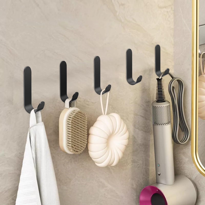 ATDOALL Adhesive Towel Hooks, 20 PCS Stainless Steel Self Adhesive Wall Hooks, Black Heavy Duty Shower Hook, Waterproof Oilproof Rustproof for Bathroom, Kitchen, Living Room - Image 4