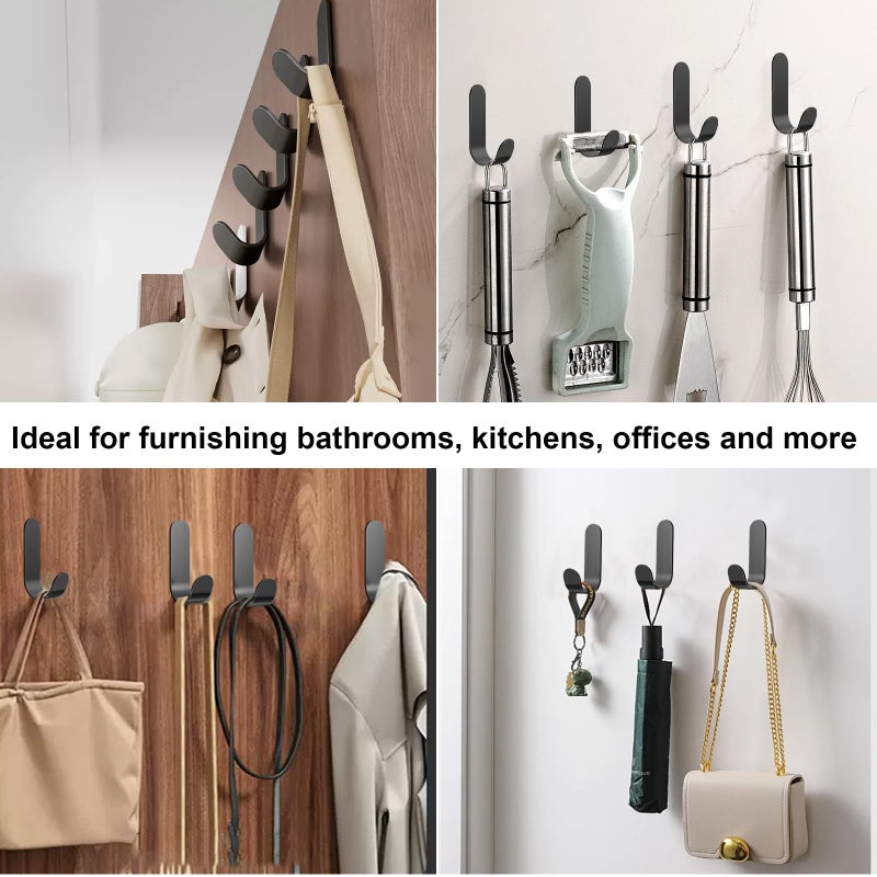 ATDOALL Adhesive Towel Hooks, 20 PCS Stainless Steel Self Adhesive Wall Hooks, Black Heavy Duty Shower Hook, Waterproof Oilproof Rustproof for Bathroom, Kitchen, Living Room - Image 5